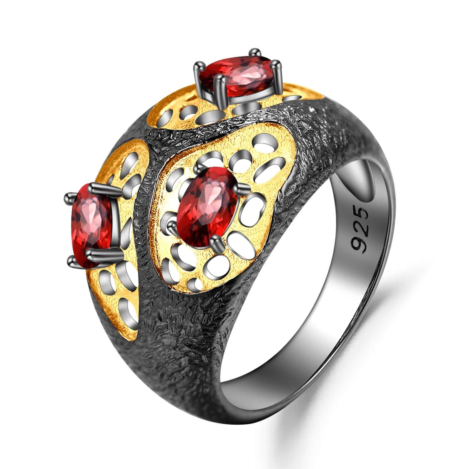 Gold Plated Sterling Silver with Topaz Amethyst Garnet Ring - Taj Mahal Gems