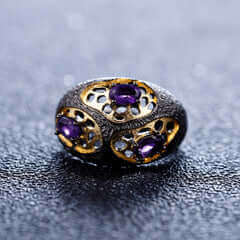 Gold Plated Sterling Silver with Topaz Amethyst Garnet Ring - Taj Mahal Gems