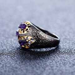 Gold Plated Sterling Silver with Topaz Amethyst Garnet Ring - Taj Mahal Gems