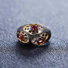 Gold Plated Sterling Silver with Topaz Amethyst Garnet Ring - Taj Mahal Gems