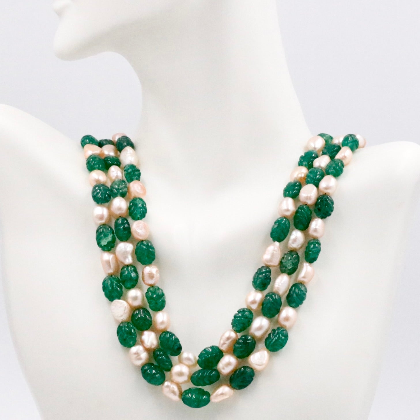 Green Quartz with Pearl Necklace - Taj Mahal Gems