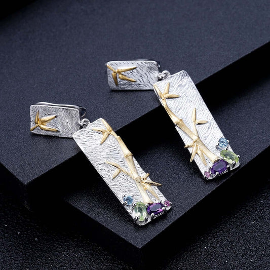 Multi - Color Bamboo Leaf Earrings - Taj Mahal Gems