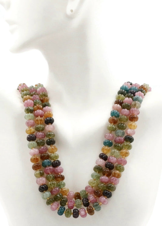 Multi Color Jade Pumpkin Beads Necklace - Taj Mahal Gems