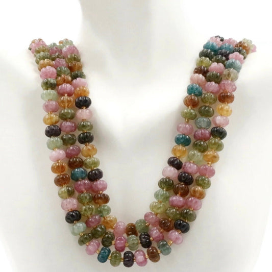 Multi Color Jade Pumpkin Beads Necklace - Taj Mahal Gems