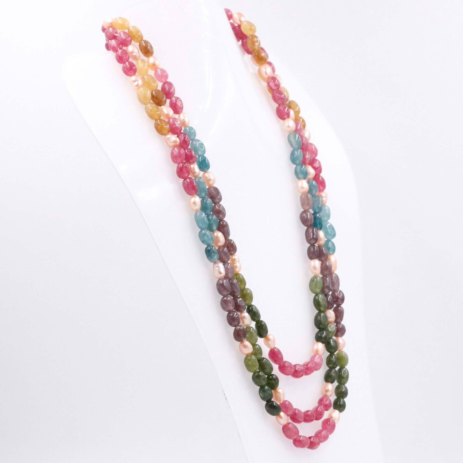 Multi Color Quartz with Freshwater Pearl Necklace - Taj Mahal Gems