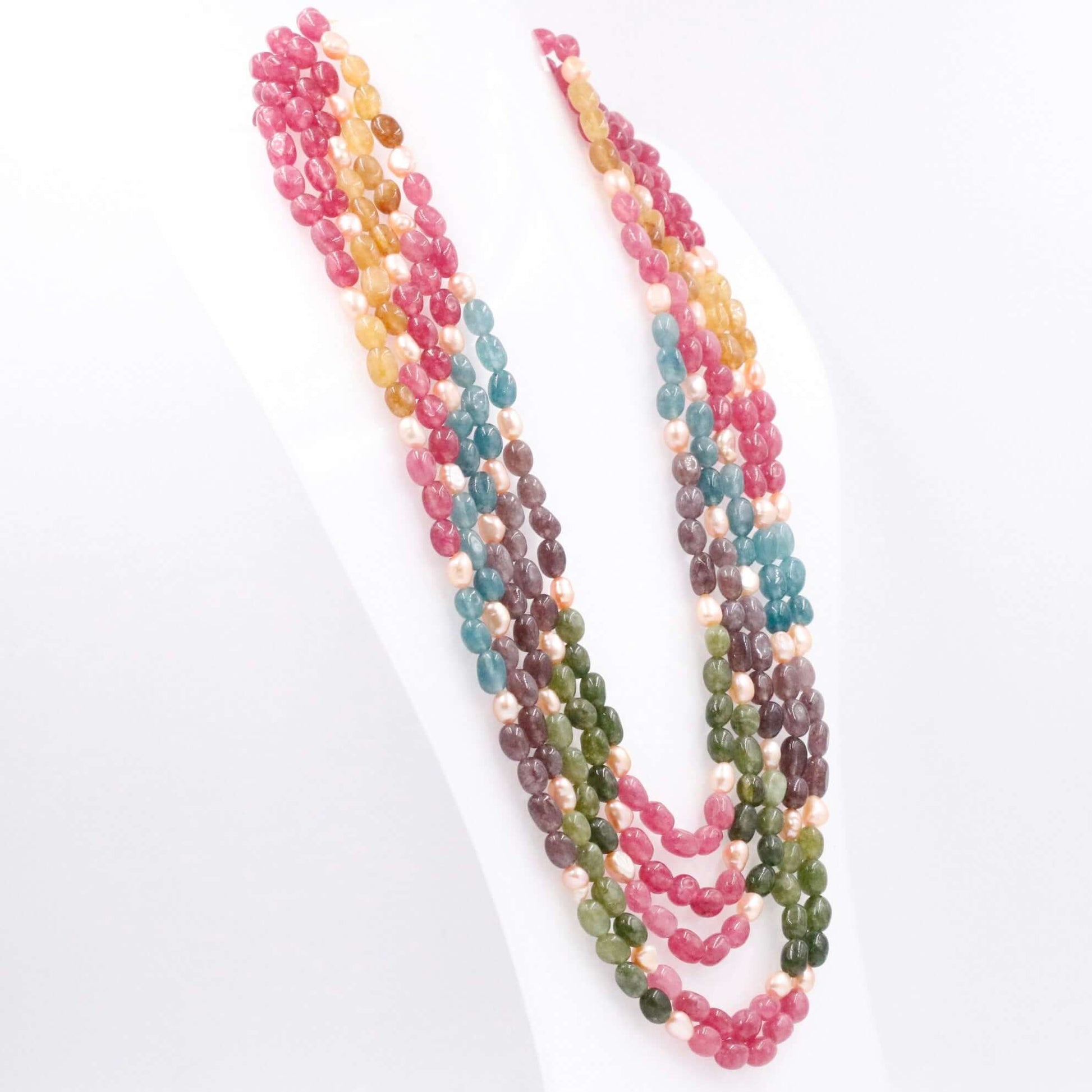 Multi Color Quartz with Freshwater Pearl Necklace - Taj Mahal Gems