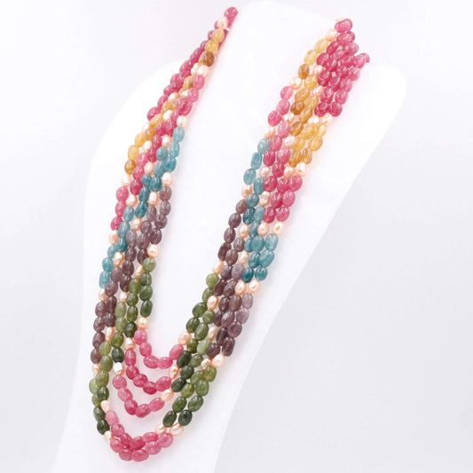 Multi Color Quartz with Freshwater Pearl Necklace - Taj Mahal Gems