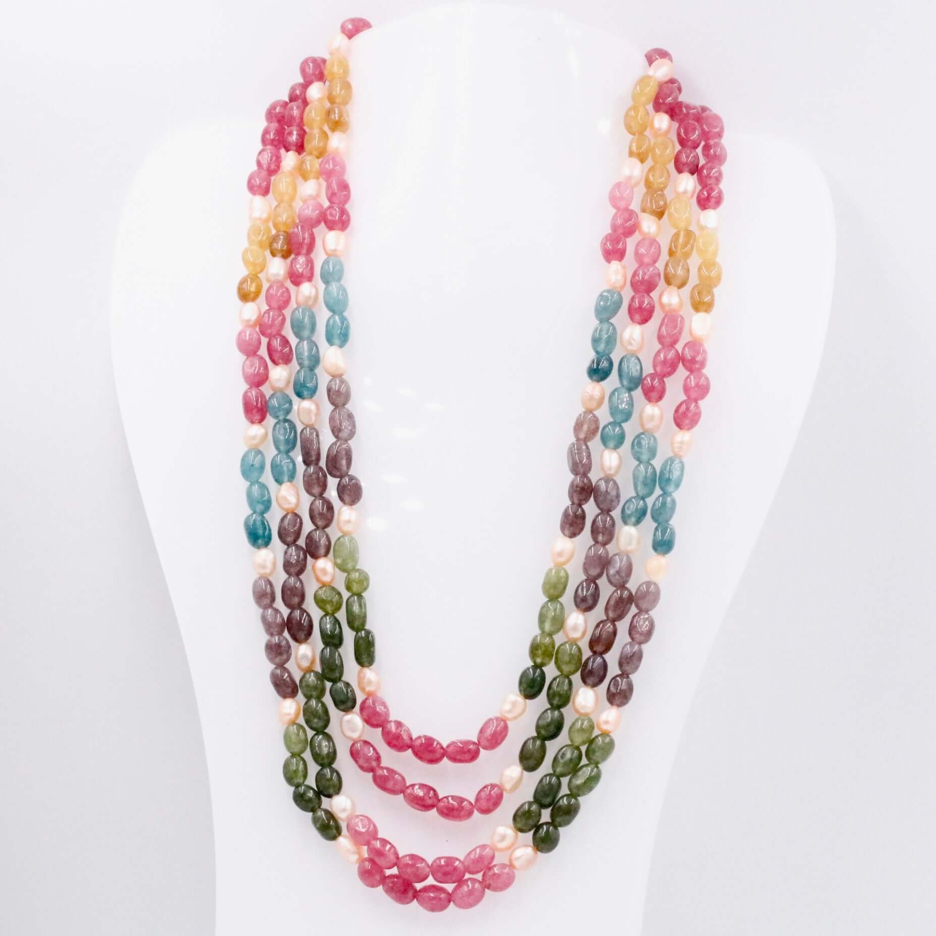 Multi Color Quartz with Freshwater Pearl Necklace - Taj Mahal Gems