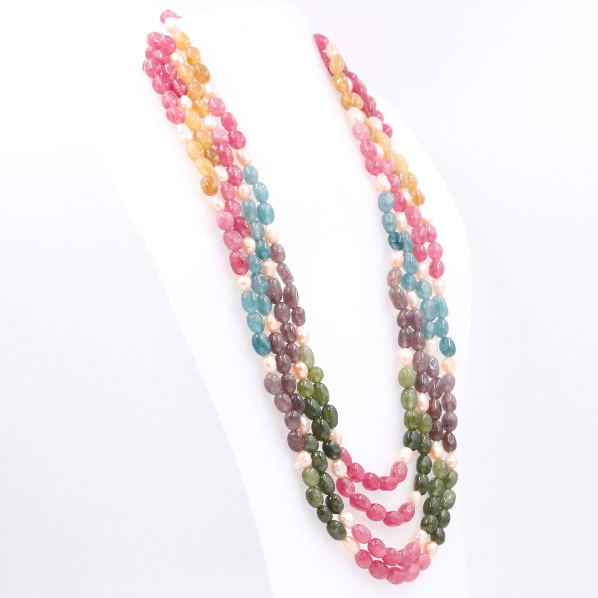 Multi Color Quartz with Freshwater Pearl Necklace - Taj Mahal Gems