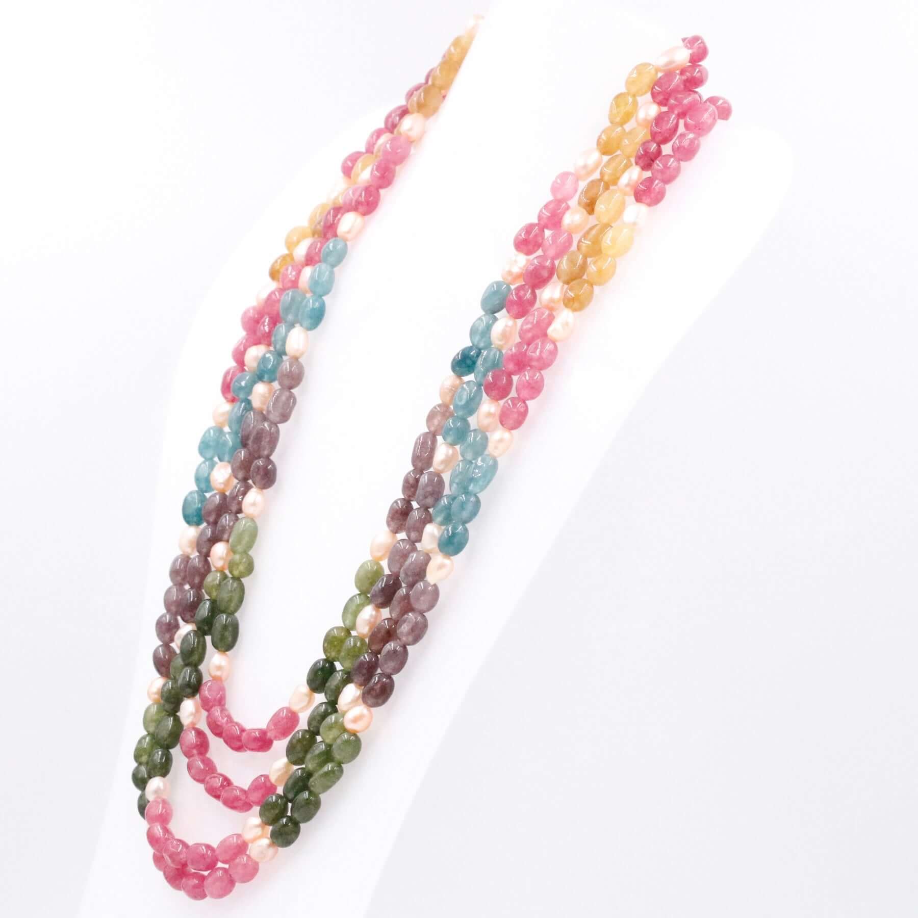 Multi Color Quartz with Freshwater Pearl Necklace - Taj Mahal Gems