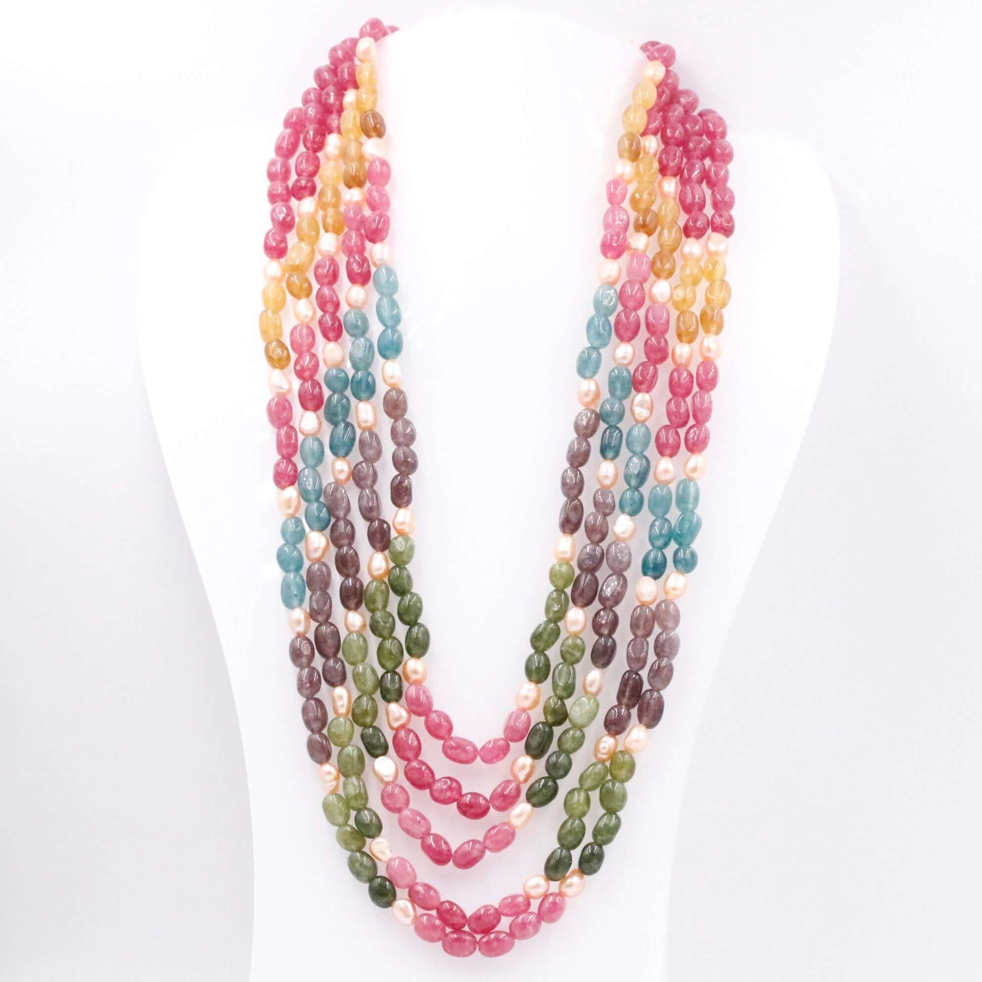 Multi Color Quartz with Freshwater Pearl Necklace - Taj Mahal Gems