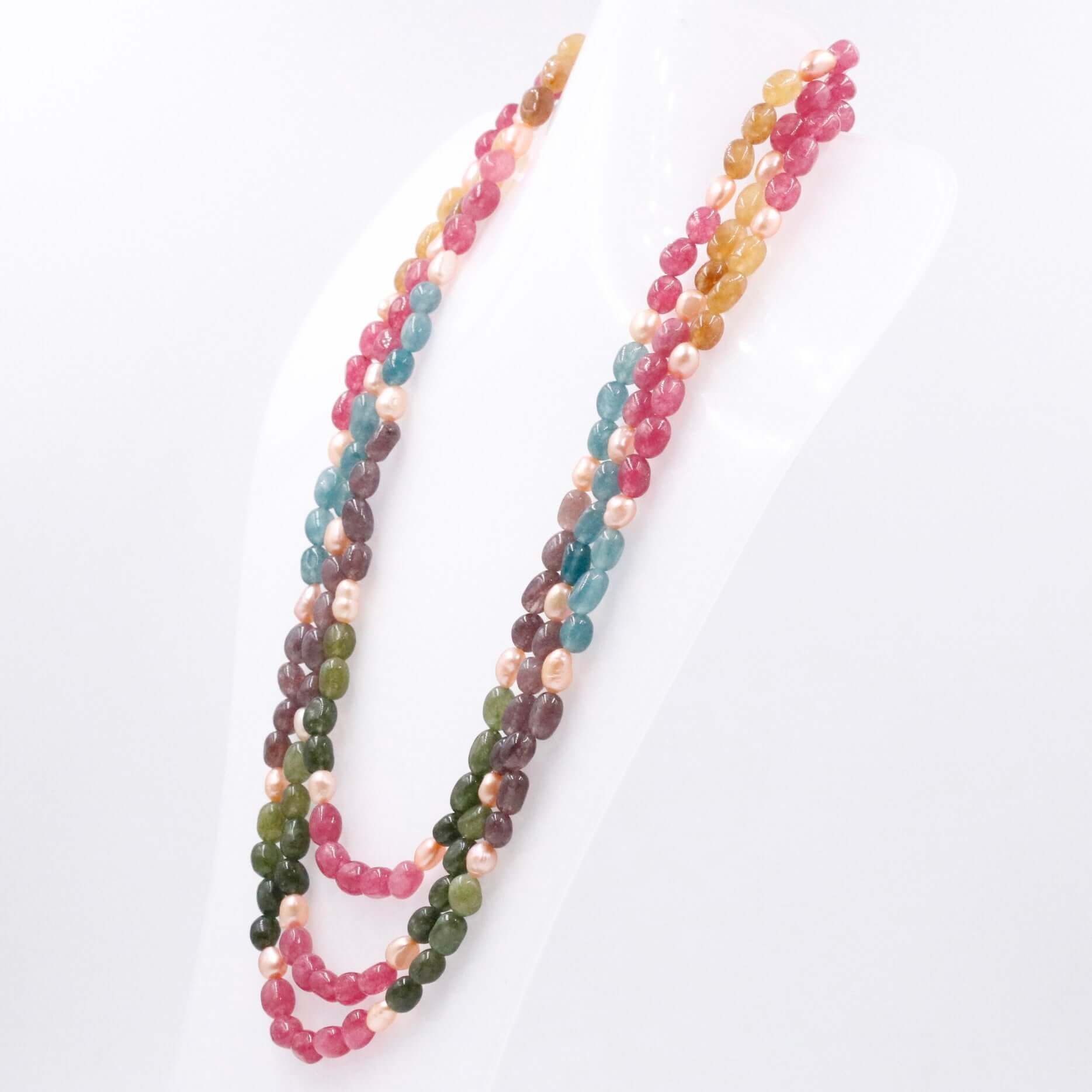 Multi Color Quartz with Freshwater Pearl Necklace - Taj Mahal Gems