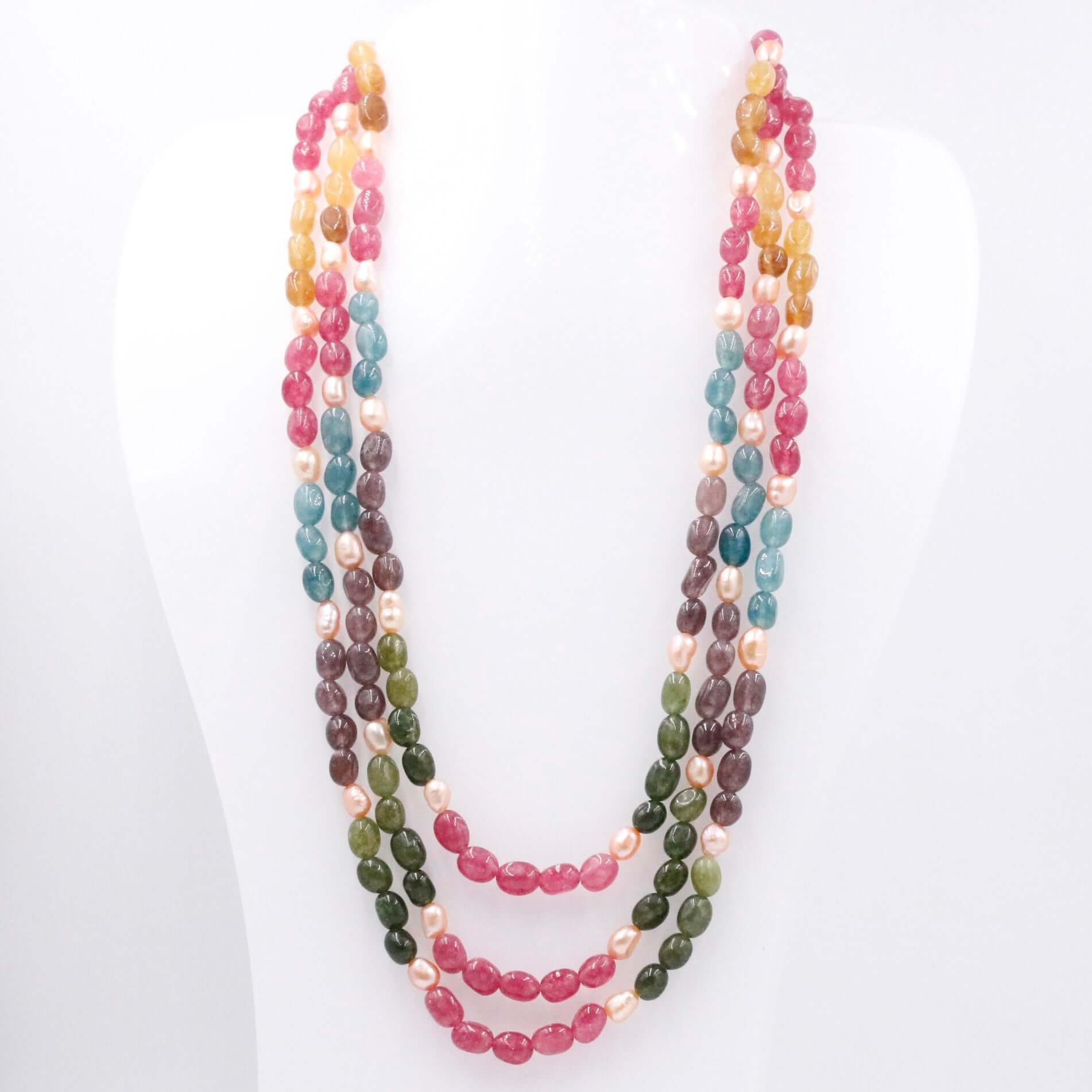 Multi Color Quartz with Freshwater Pearl Necklace - Taj Mahal Gems