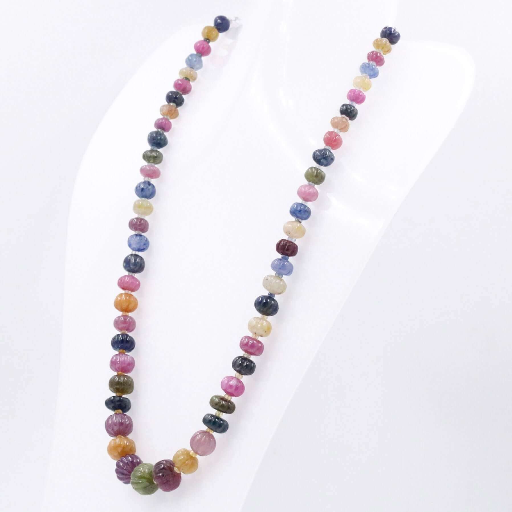 Multi - Color Sapphire Pumpkin Necklace - Taj Mahal Gems