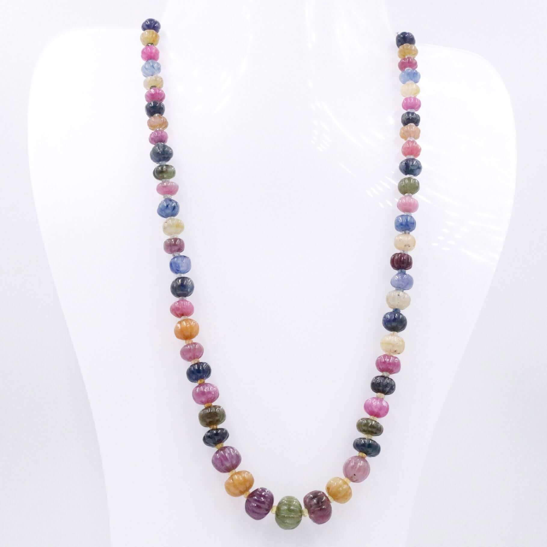 Multi - Color Sapphire Pumpkin Necklace - Taj Mahal Gems