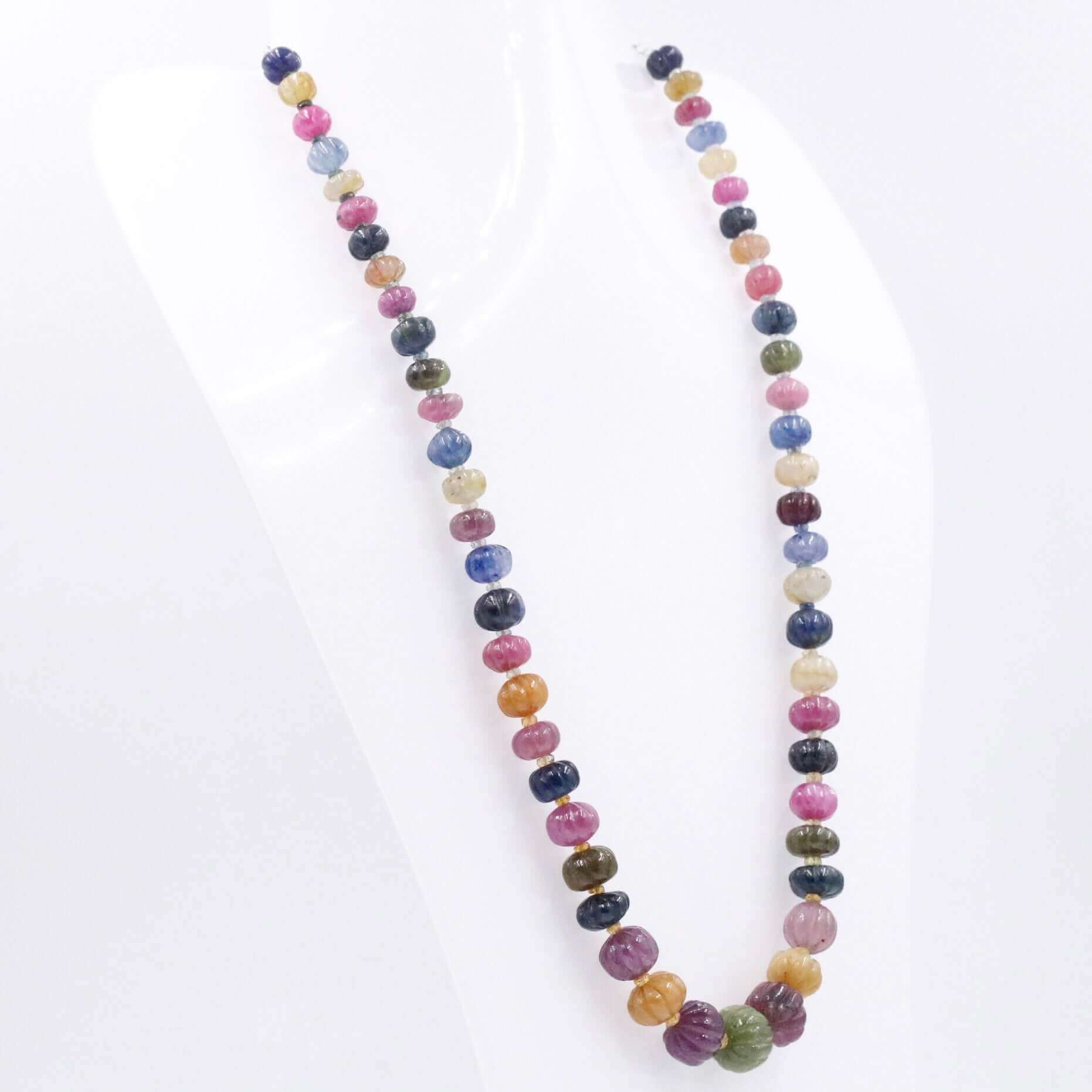 Multi - Color Sapphire Pumpkin Necklace - Taj Mahal Gems