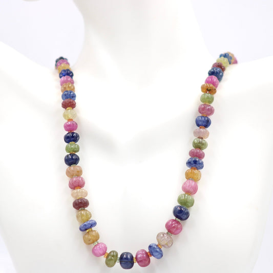 Multi Color Sapphire Pumpkin Necklace - Taj Mahal Gems