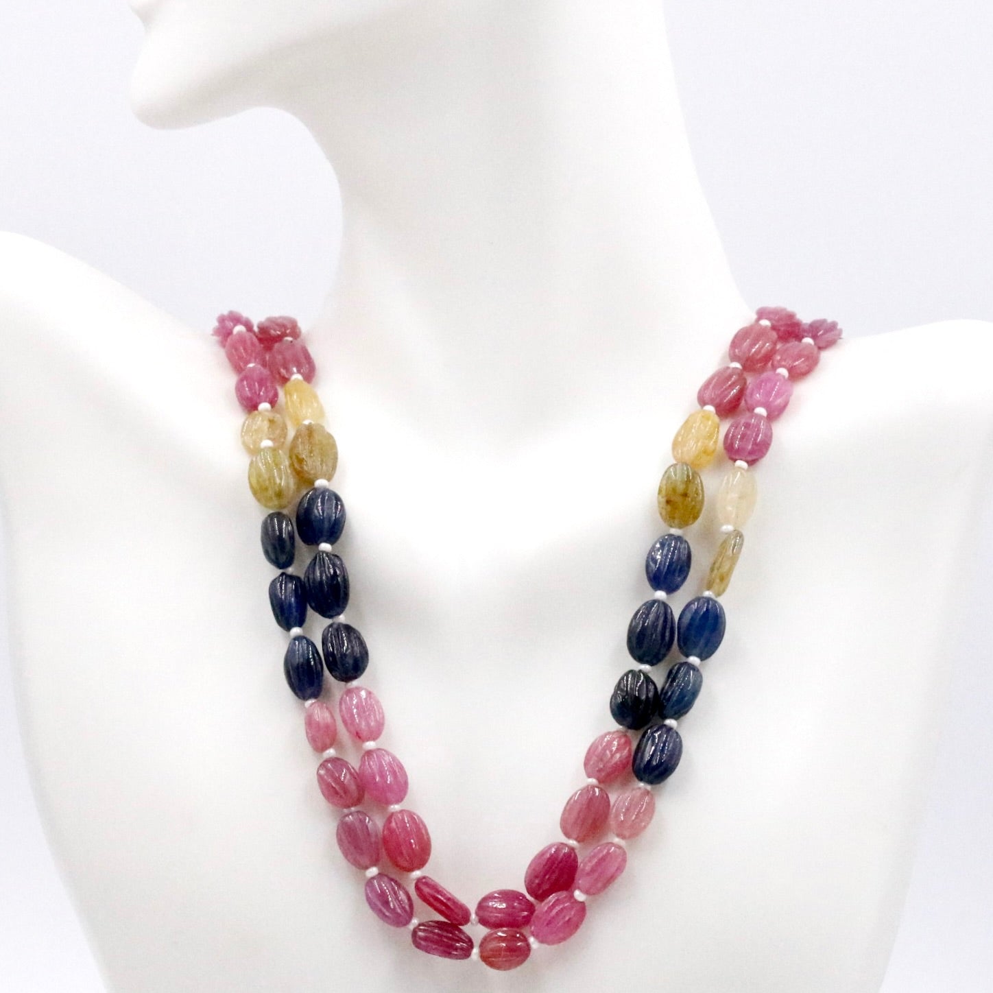 Multi - Color Sapphire with Pearl Necklace - Taj Mahal Gems