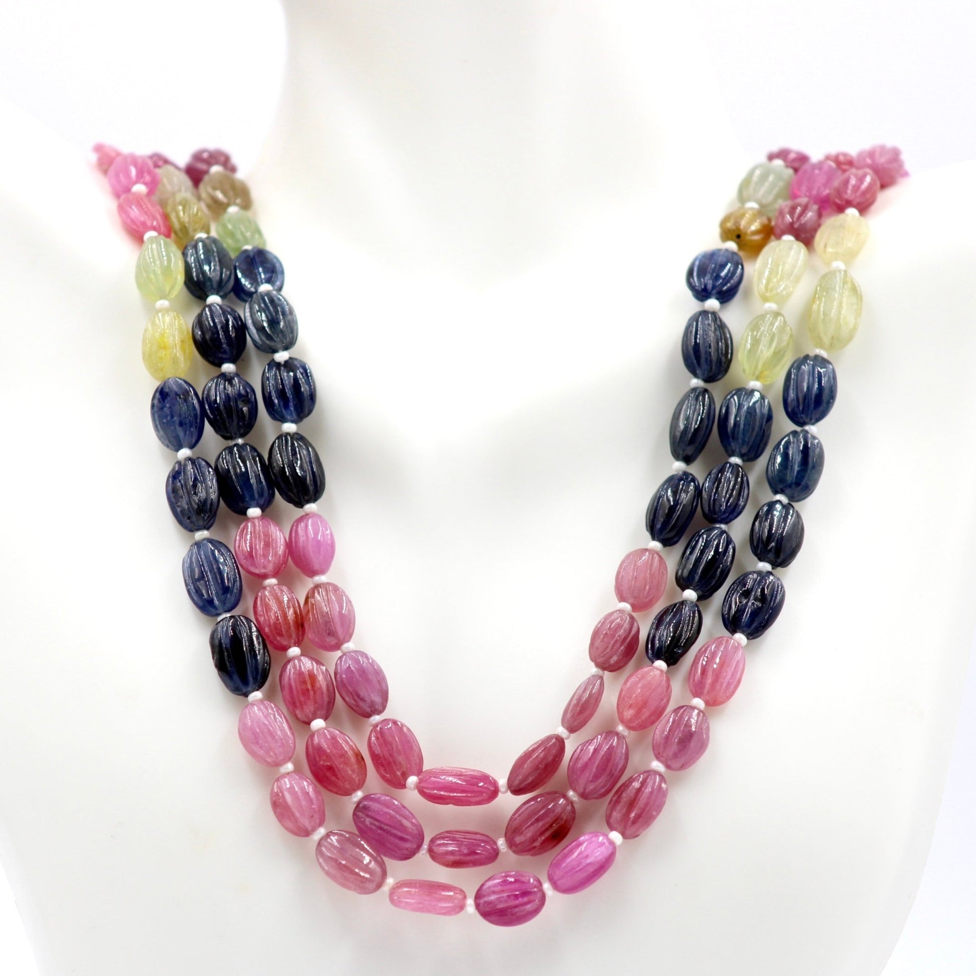 Multi - Color Sapphire with Pearl Necklace - Taj Mahal Gems