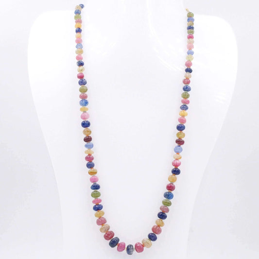 Multi-colored sapphire ruby necklace featuring vibrant gemstones in various colors.