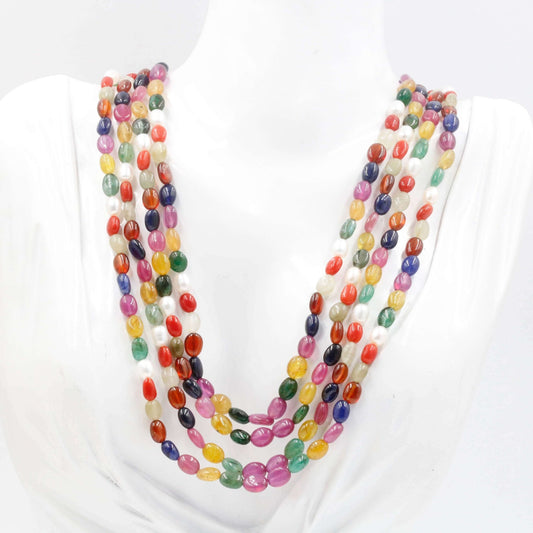 Multi Strand Navratna Necklace - Taj Mahal Gems