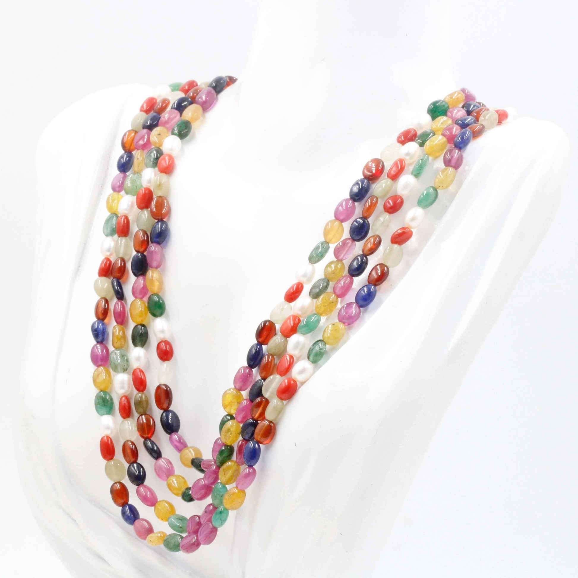 Multi Strand Navratna Necklace - Taj Mahal Gems