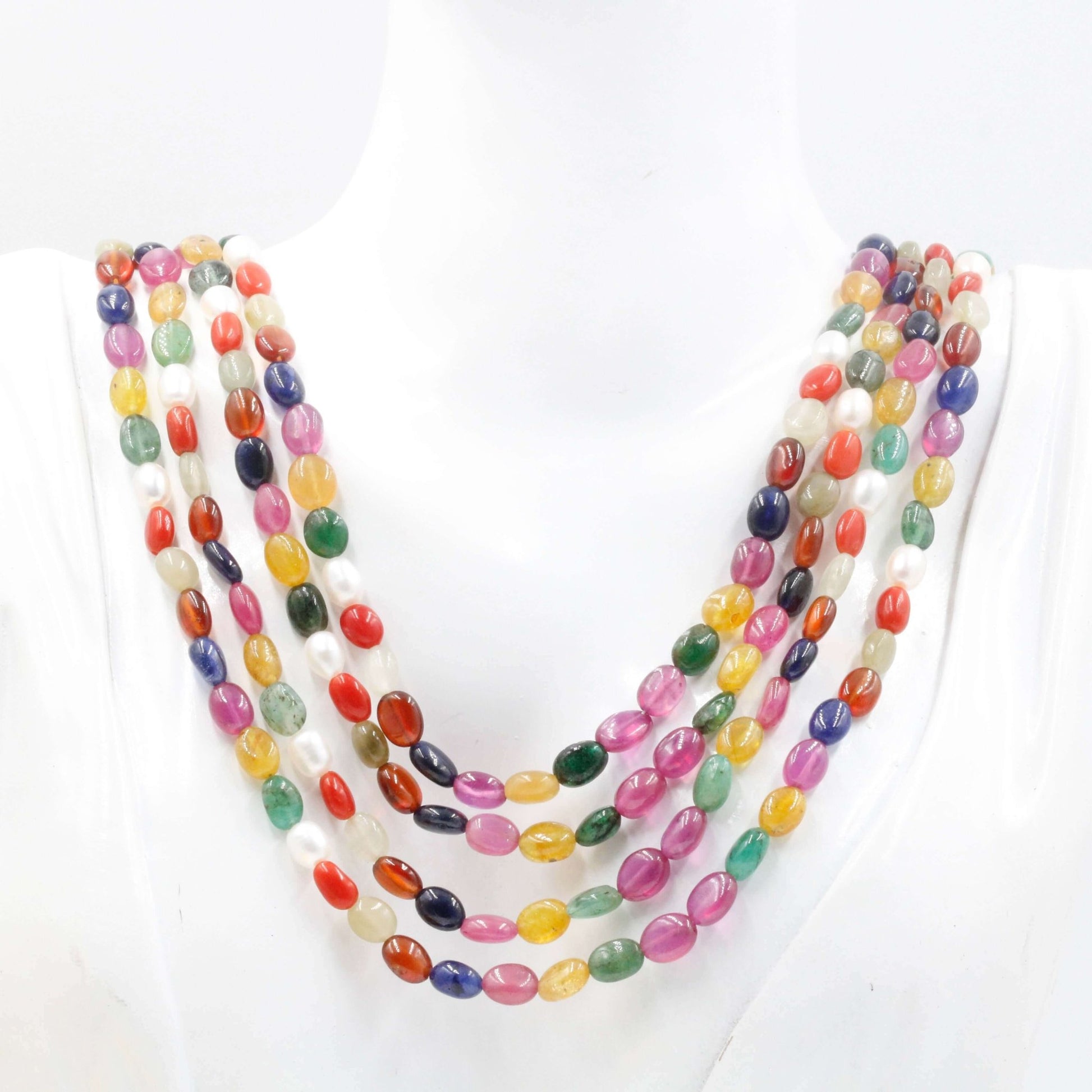 Multi Strand Navratna Necklace - Taj Mahal Gems