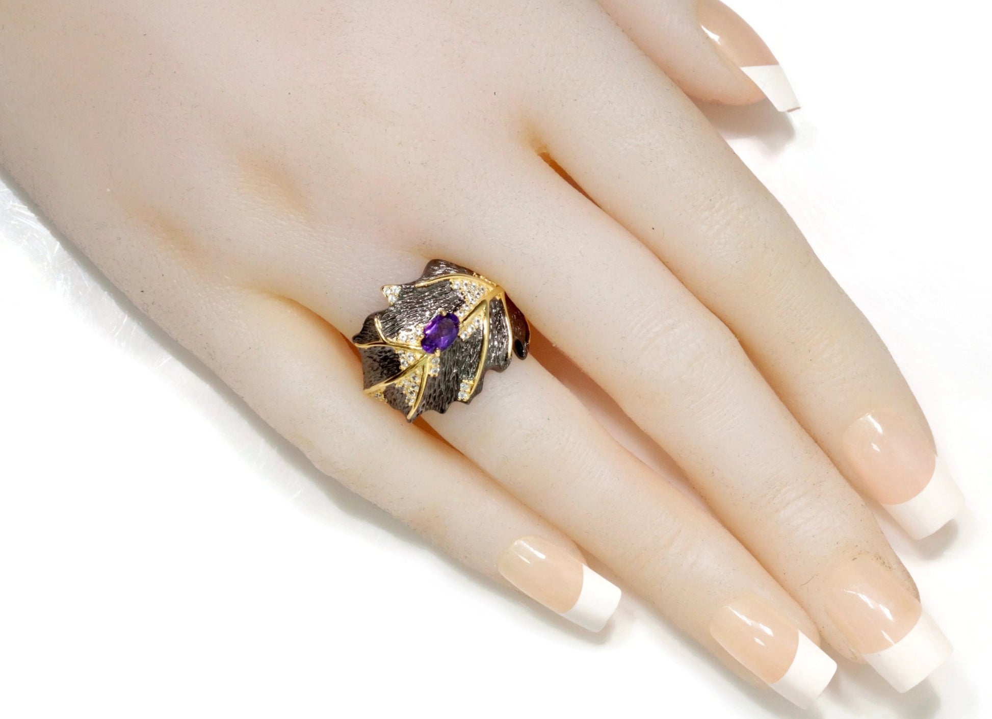 Natural Amethyst Leaf Ring - Taj Mahal Gems