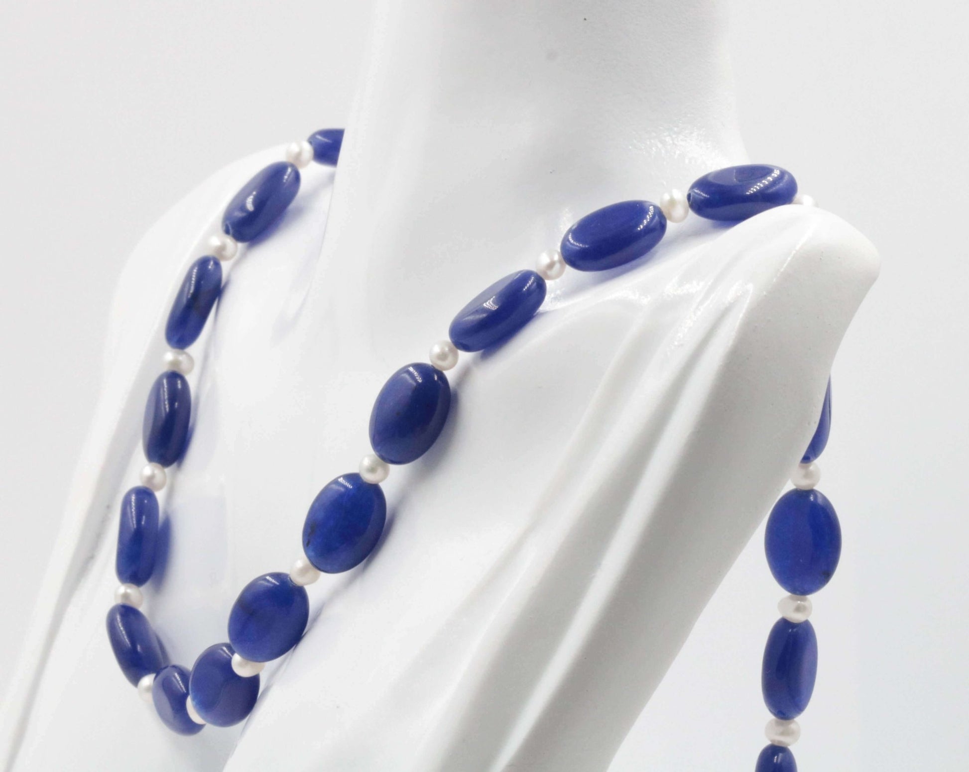 Natural Blue Quartz and Pearl Necklace - Taj Mahal Gems