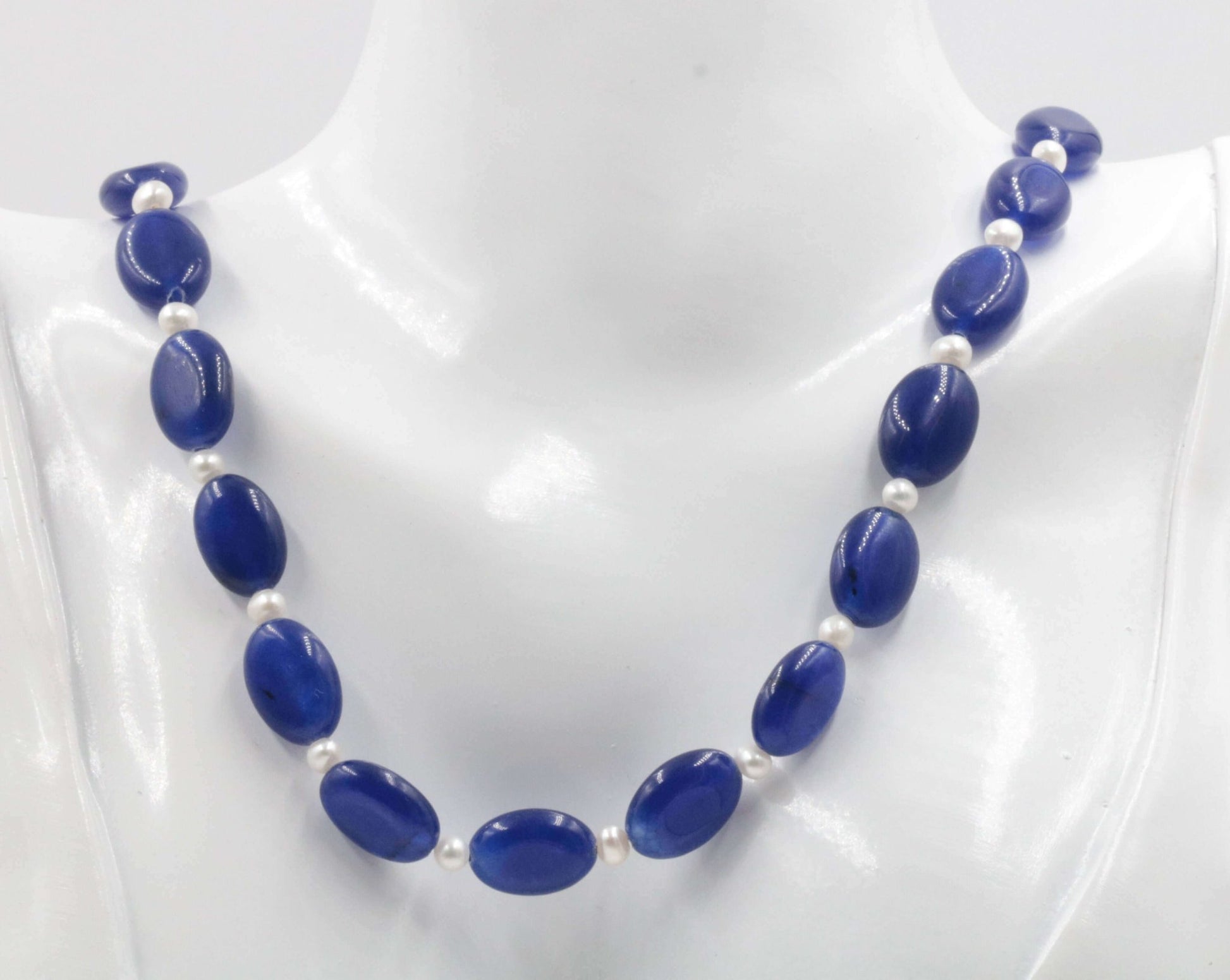 Natural Blue Quartz and Pearl Necklace - Taj Mahal Gems