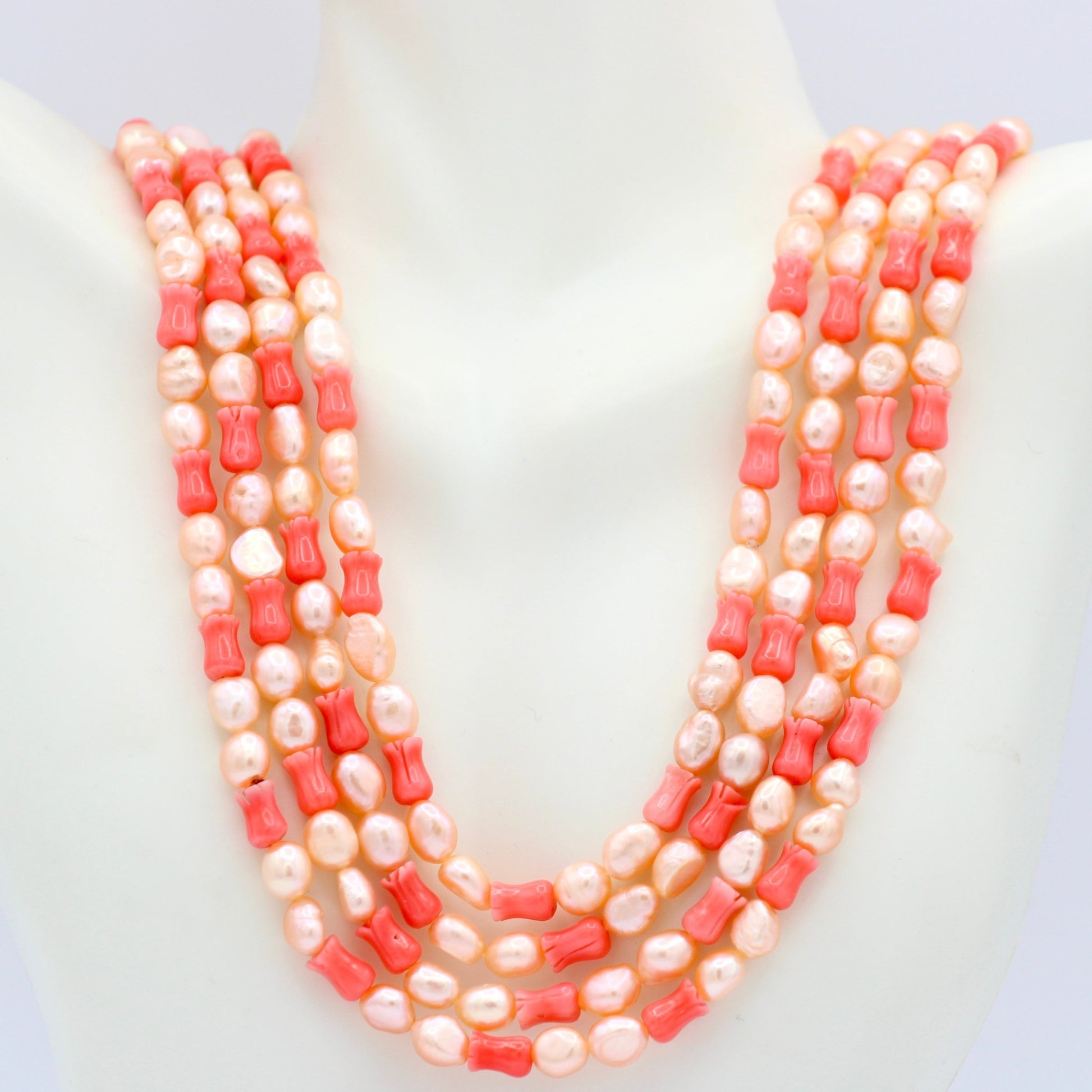 Natural Carved Coral with Pearl Necklace - Taj Mahal Gems