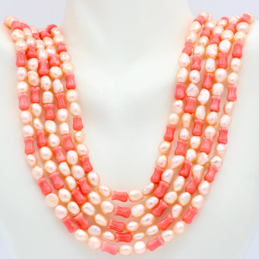 Natural Carved Coral with Pearl Necklace - Taj Mahal Gems