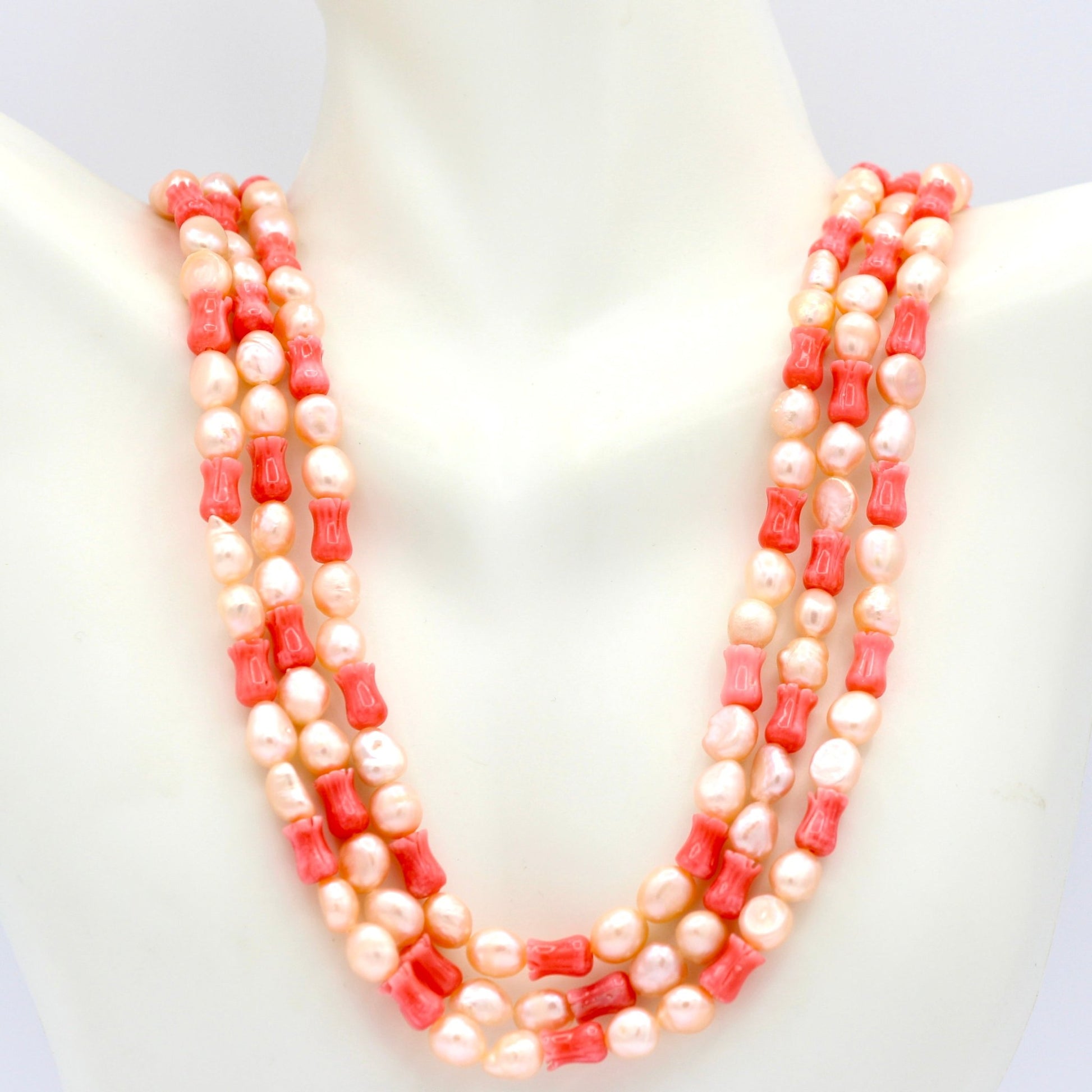 Natural Carved Coral with Pearl Necklace - Taj Mahal Gems