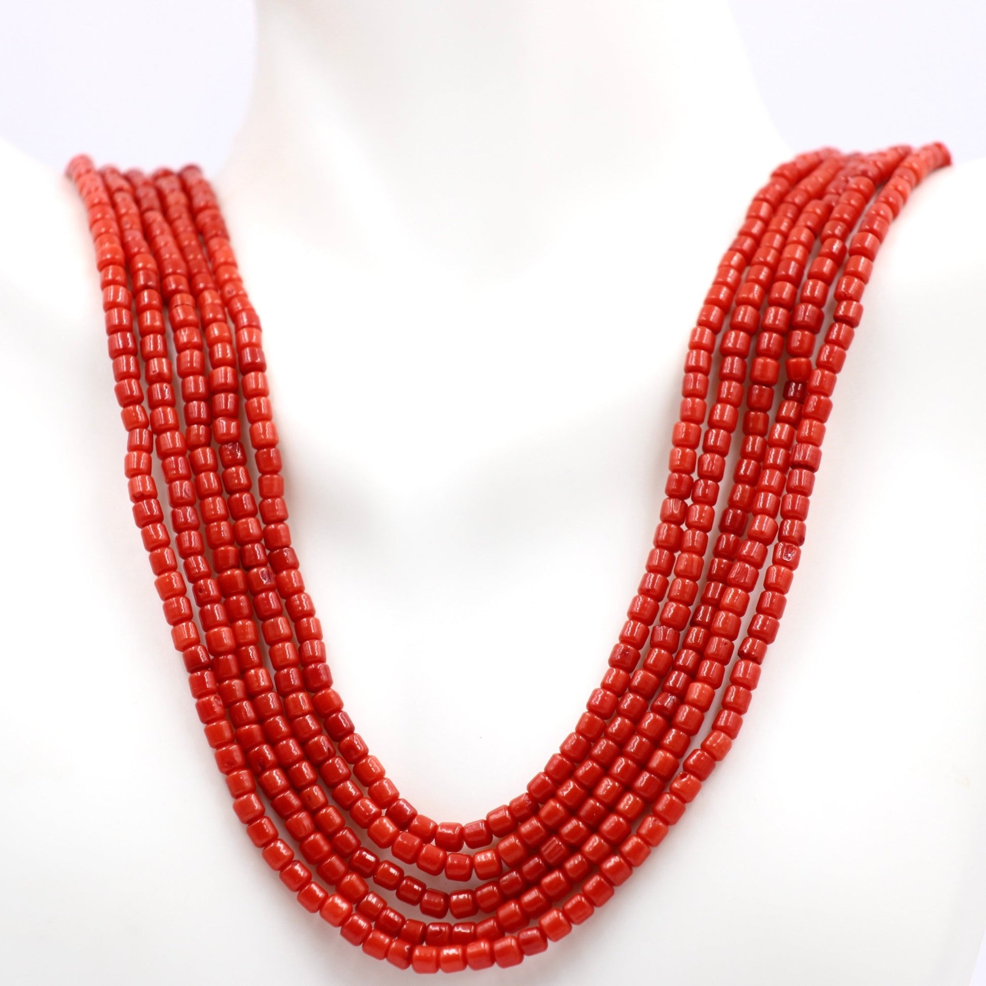 Natural Coral Beaded Multi - Strand Necklace - Taj Mahal Gems
