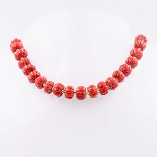 Coral Natural Italian Coral Pumpkin Strand featuring red coral beads, ideal for jewelry and astrological benefits.