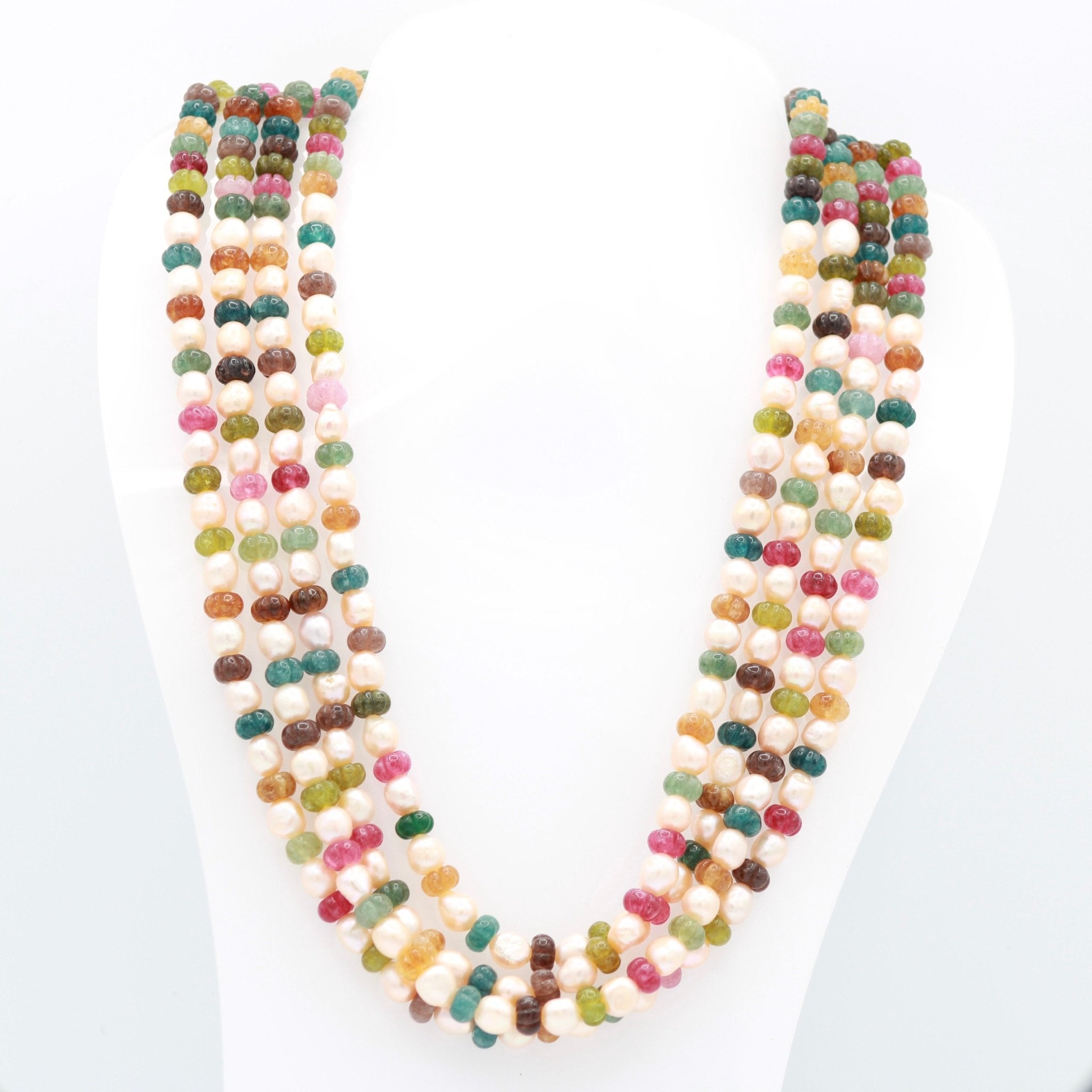 Natural Multi Color Pumpkin with Pearl Necklace - Taj Mahal Gems