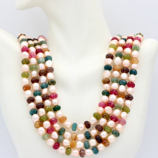 Natural Multi Color Pumpkin with Pearl Necklace - Taj Mahal Gems