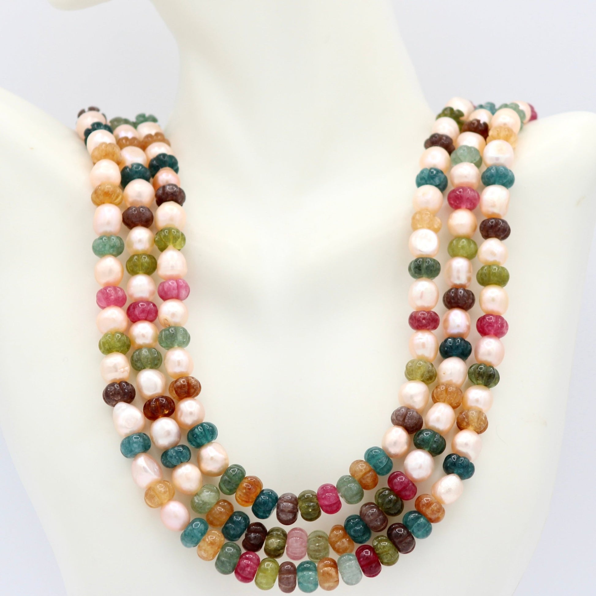 Natural Multi Color Pumpkin with Pearl Necklace - Taj Mahal Gems