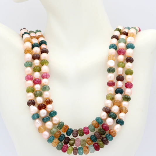 Natural Multi Color Pumpkin with Pearl Necklace - Taj Mahal Gems