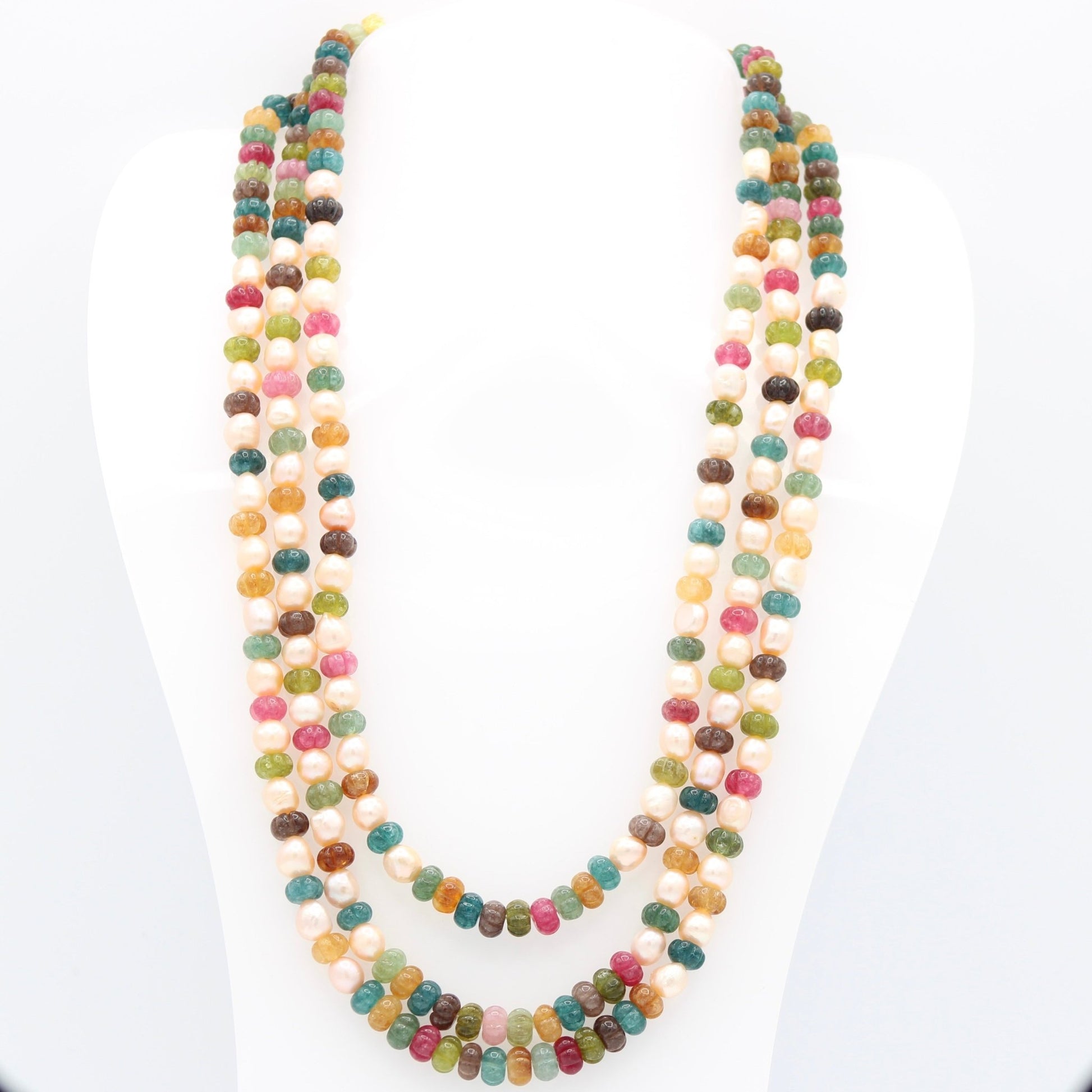 Natural Multi Color Pumpkin with Pearl Necklace - Taj Mahal Gems