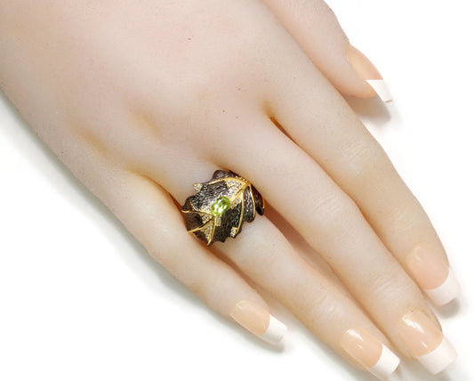 Natural Peridot Leaf Ring - Taj Mahal Gems