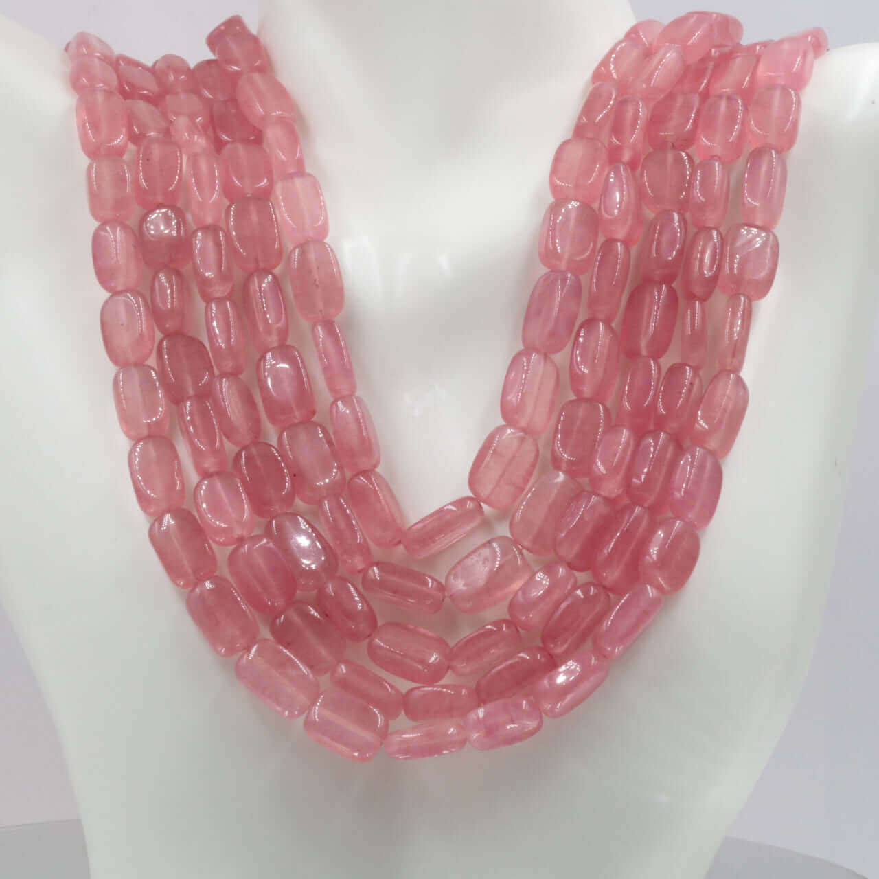 Natural Pink Quartz Multi - Strand Necklace - Taj Mahal Gems