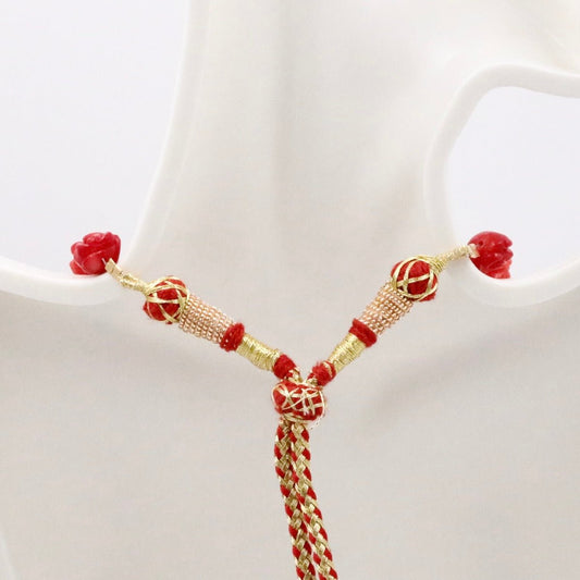 Natural Red Coral Rose Bead with Pearl Necklace - Taj Mahal Gems