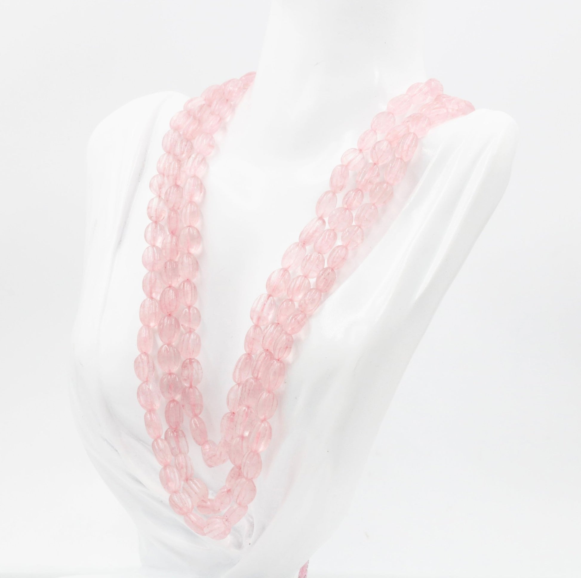 Natural Rose Quartz Pumpkin Beaded Necklace - Taj Mahal Gems
