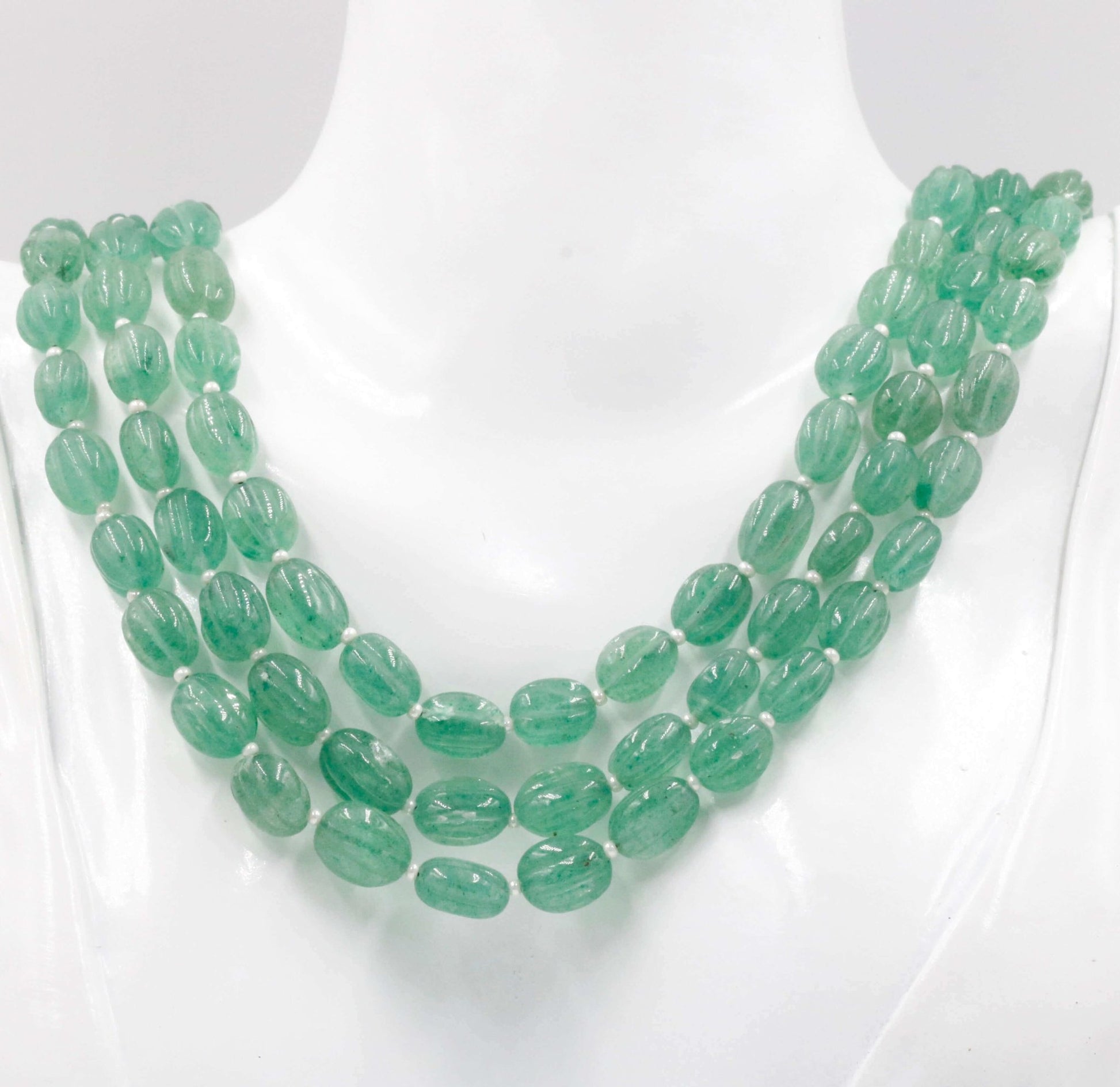 Natural Russian Emerald Pumpkin Beads Necklace - Taj Mahal Gems