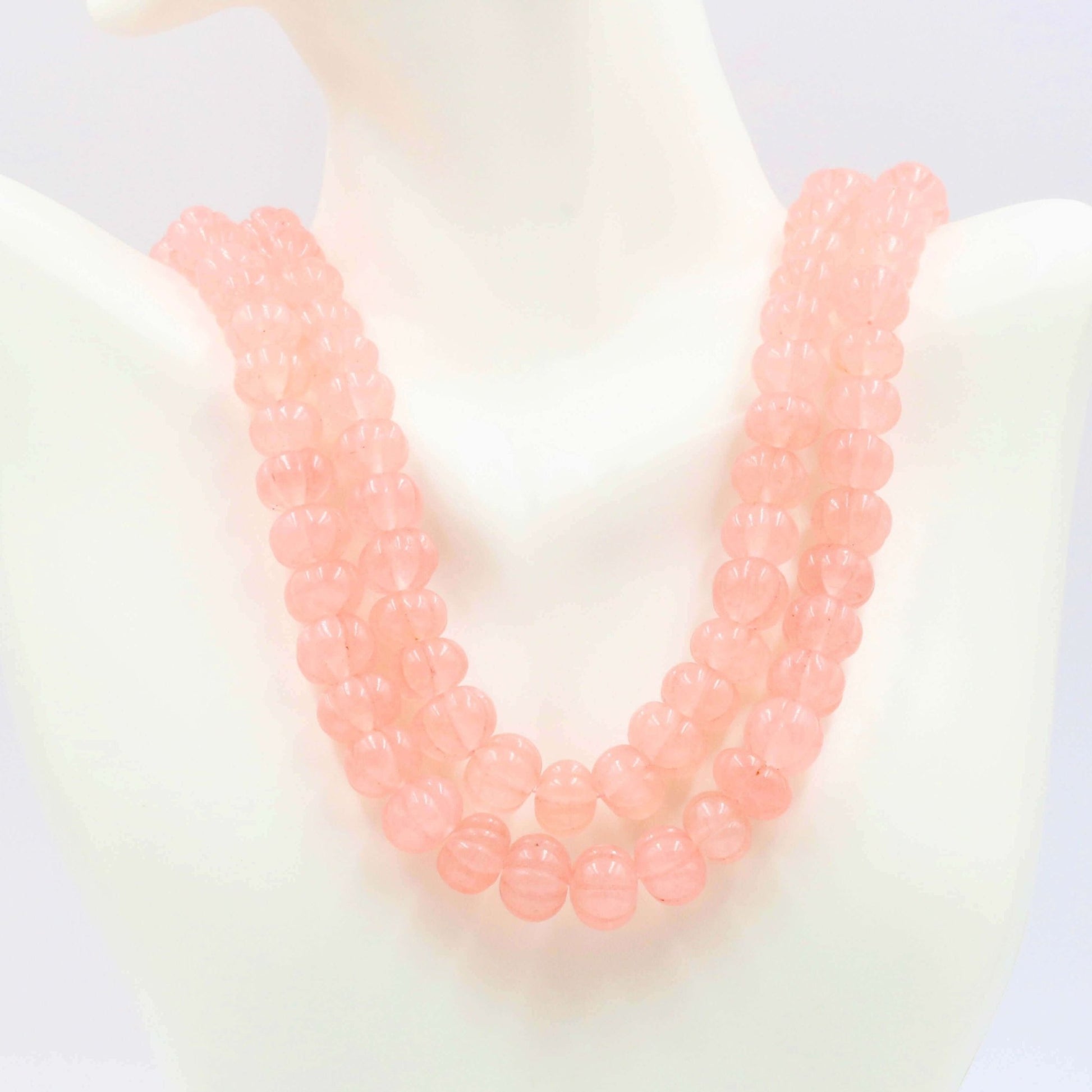 Peach Quartz Pumpkin Beads Necklace - Taj Mahal Gems