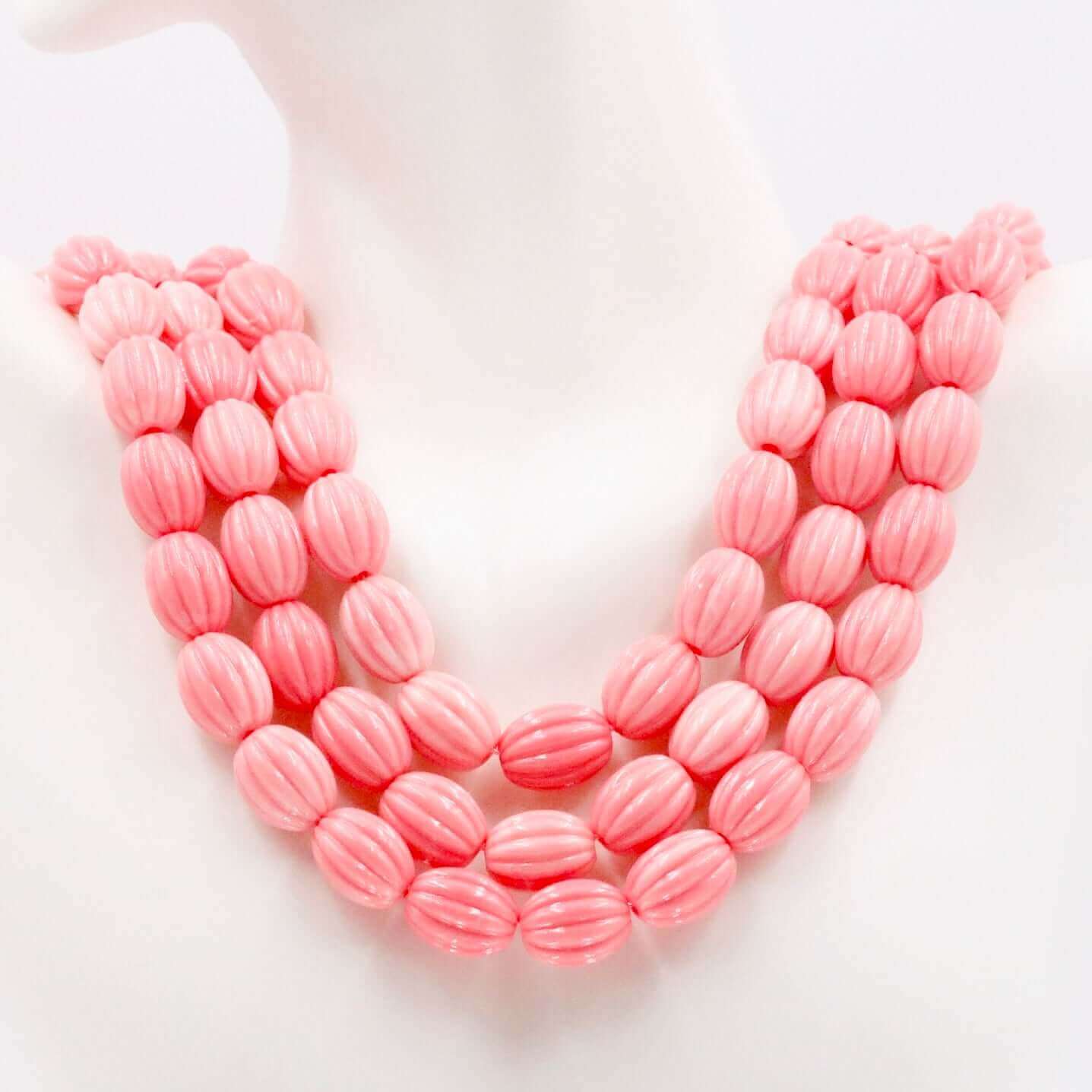 Pink Coral Melon Beads Strand - Taj Mahal Gems