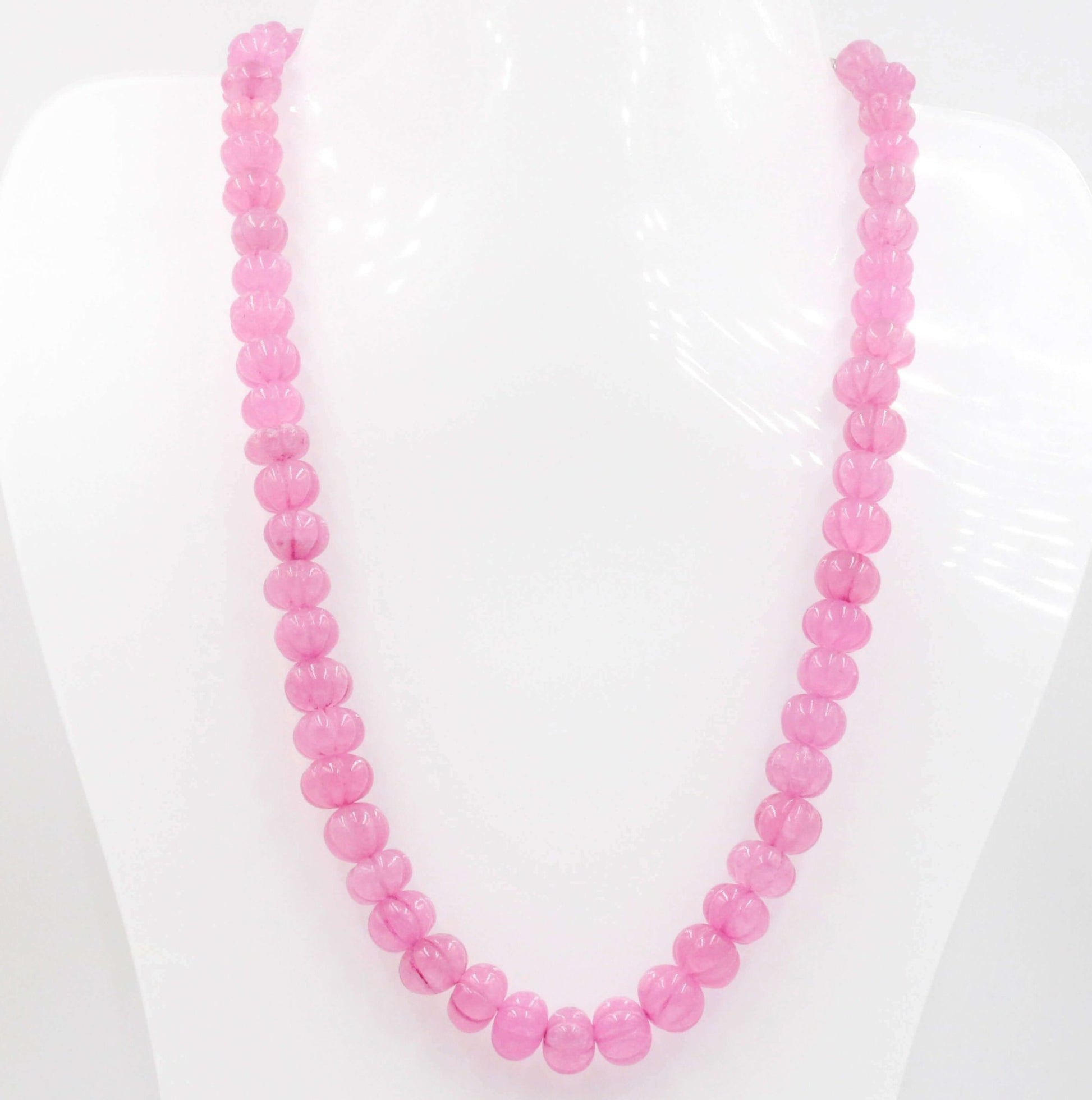 Pink Quartz Pumpkin Beads Necklace - Taj Mahal Gems