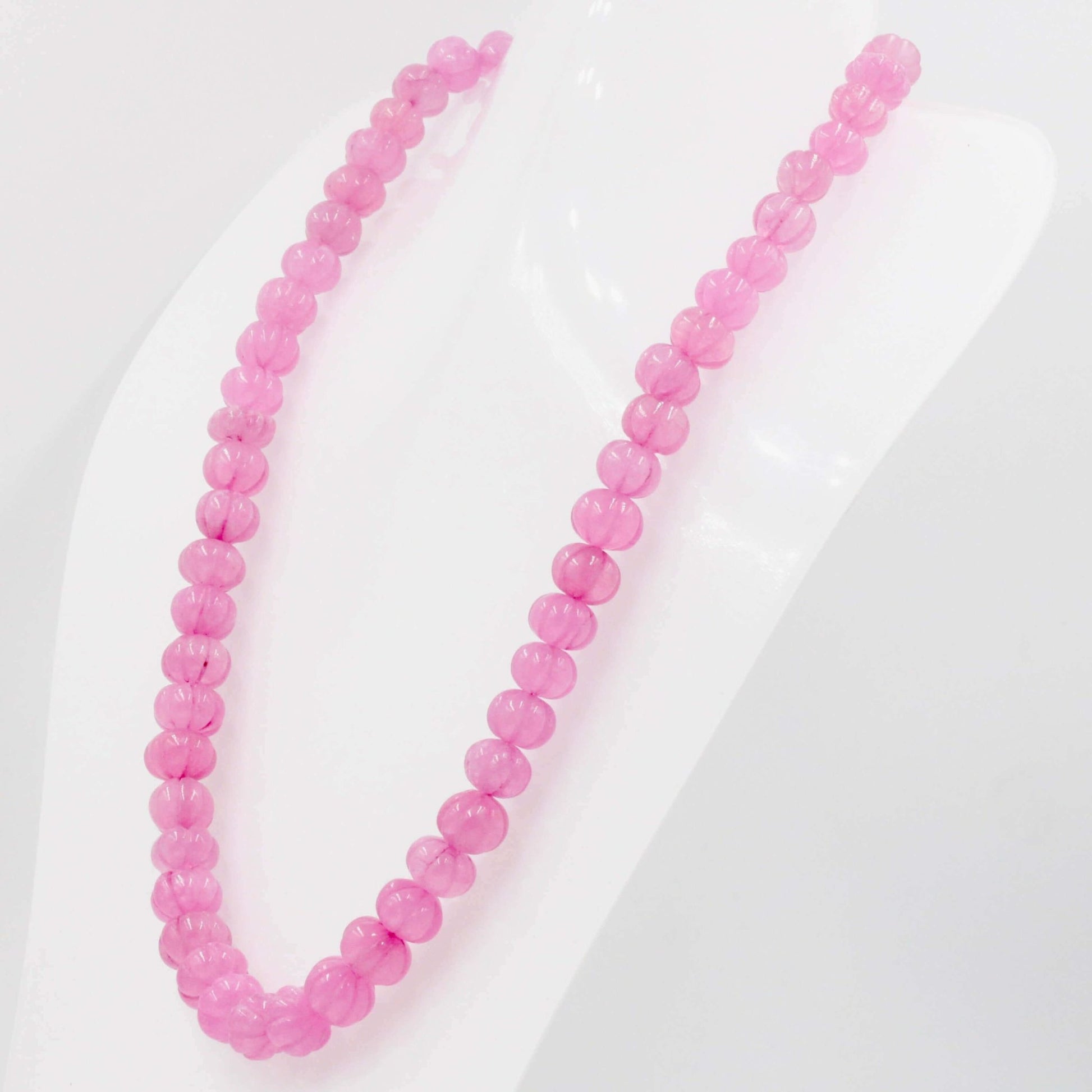 Pink Quartz Pumpkin Beads Necklace - Taj Mahal Gems