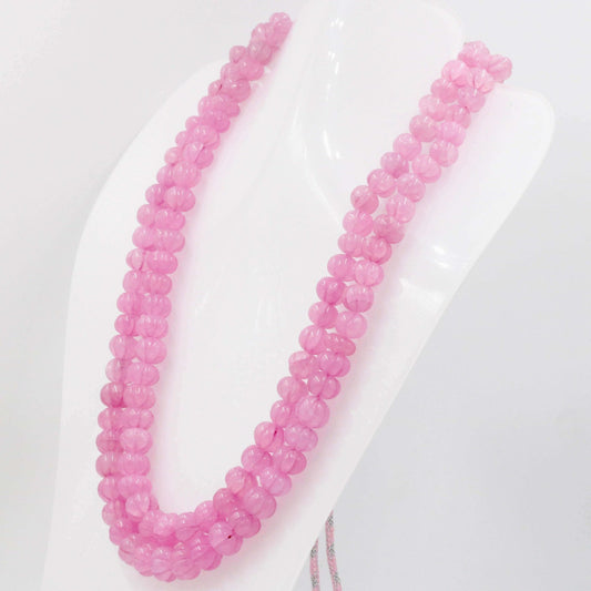 Pink Quartz Pumpkin Beads Necklace - Taj Mahal Gems